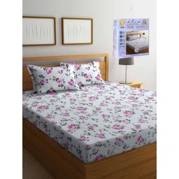 FABINALIV White & Pink Floral 300 TC King Bedsheet with 2 Pillow Covers-picture-27