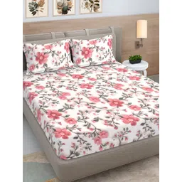 FABINALIV White & Pink Floral 300 TC King Bedsheet with 2 Pillow Covers-picture-30