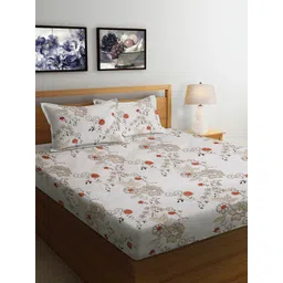 FABINALIV White & Pink Floral Polycotton 300 TC King Bedsheet With 2 Pillow Covers-picture-32
