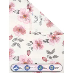 FABINALIV White & Pink Floral Printed 300 TC King Bedsheet With 2 Pillow Covers image 2