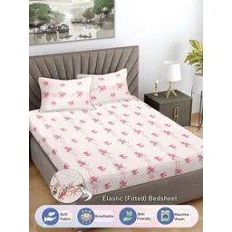 FABINALIV White & Pink Floral Printed 300 TC King Fitted Bedsheet With 2 Pillow Covers-picture-12