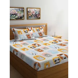 FABINALIV White & Yellow Cartoon Characters 300 TC Fitted King Bedsheet Set 2.50m X 2.25m-picture-15