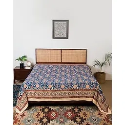 Fabindia Blue Cotton Hand Block Printed Bed Cover- Single-picture-14