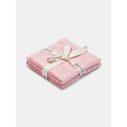 Fabindia 2-Pcs Pink & White Striped Cotton 570 GSM Soft Pile Face Towels-picture-27