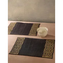 Fabindia 2Pcs Black & Beige Hand Woven Natural Fibre Table Placemats-picture-24