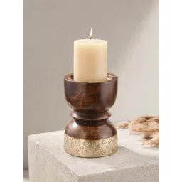 Fabindia Aakarsh Brown Wood Candle Holder-picture-30