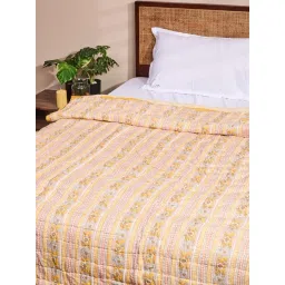 Fabindia Aasyra Yellow Cotton Printed Double Quilt image 3