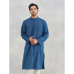 Fabindia Abstract Printed Band Collar Straight Cotton Kurta-picture-19