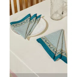 Fabindia Ambara Teal-Blue & White 6 Pieces Printed Cotton Square Shaped Table Napkins-picture-32
