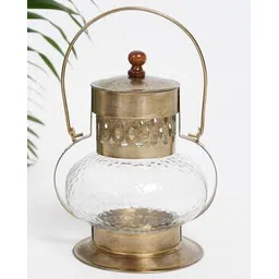 fabindia Antique Brass Nihaal Metal Cutwork Lantern Table Lamp-picture-37
