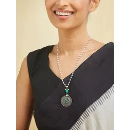 Fabindia Artificial Stones Studded & Beaded Oxidised Necklace-picture-38