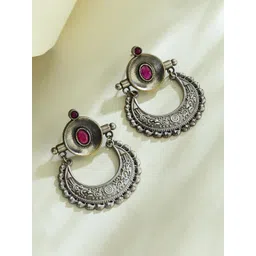 Fabindia Artificial Stones Studded Oxidised Crescent Shaped Drop Earrings-picture-35