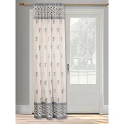 Fabindia Avni White & Blue Floral Printed Cotton Long Door Curtain-picture-23