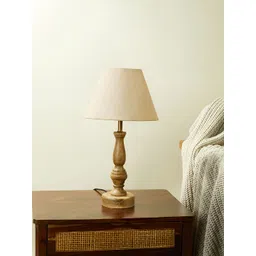 Fabindia Beige & Brown Frusturical Shaped Wooden Table Lamp-picture-19