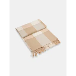 Fabindia Beige & White Checked Cotton 120 TC Double Bed-King Bed Cover-picture-15