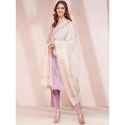 fabindia Beige Cotton Silk Blend Hand Block Printed Dupatta-picture-31