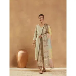 Fabindia Beige Cotton Silk Blend Hand Block Printed Dupatta-picture-27