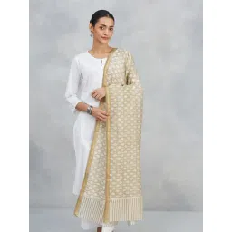Fabindia Beige Cotton Silk Blend Hand Block Printed Dupatta-picture-19