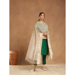 Fabindia Beige Cotton Silk Blend Maheshwari Dupatta-picture-24