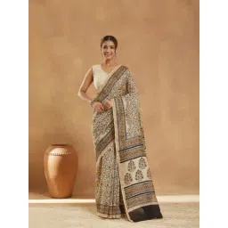 Fabindia Beige Cotton Silk Blend Saree image 1