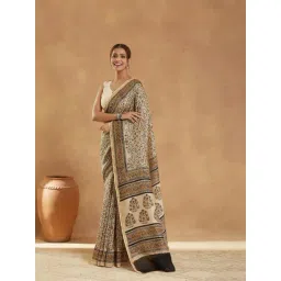 Fabindia Beige Cotton Silk Blend Saree image 3