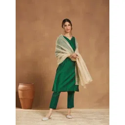 Fabindia Beige Cotton Silk Blend Woven Dupatta-picture-21