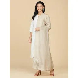 Fabindia Beige Cotton Silk Embroidered Dupatta-picture-42