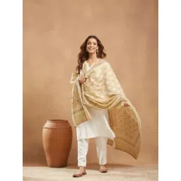 Fabindia Beige Cotton Silk Floral Dupatta-picture-39