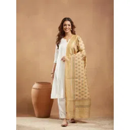 Fabindia Beige Cotton Silk Printed Dupatta-picture-41