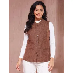 Fabindia Beige Regular Fit Woven Nehru Jacket-picture-44