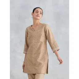 Fabindia Beige Slim Fit Printed Kurtis-picture-15