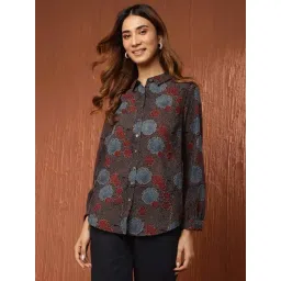 Fabindia Black & Maroon Cotton Printed Shirt-picture-29