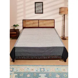 Fabindia Black & White Woven Cotton Double King Bed Cover-picture-14