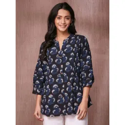Fabindia Black-Blue Floral Printed Top-picture-12