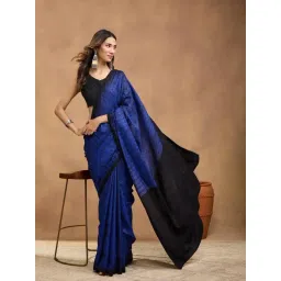 Fabindia Black-Blue Regular Fit Woven Design Saree image 3
