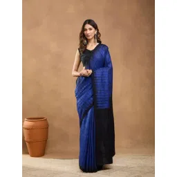 Fabindia Black-Blue Regular Fit Woven Design Saree image 1