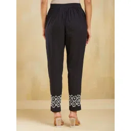 Fabindia Black Cotton Comfort Fit Embroidered Trousers image 2
