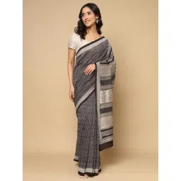 Fabindia Black Cotton Silk Bagh Printed Saree-picture-19