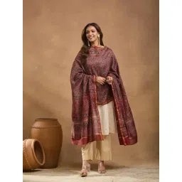 Fabindia Black Cotton Silk Blend Ajrakh Printed Dupatta-picture-23