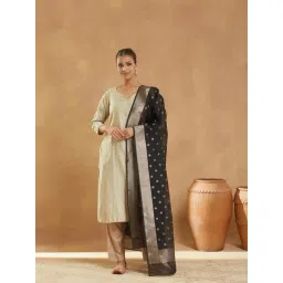 Fabindia Black Cotton Silk Blend Dupatta-picture-35