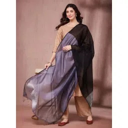 Fabindia Black Cotton Silk Colorblocked Duppatta-picture-41