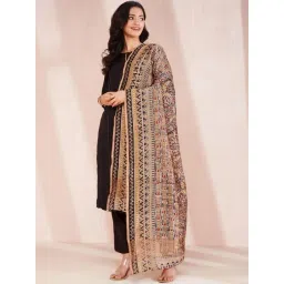 Fabindia Black Cotton Silk Kalamkari Printed Dupatta-picture-35