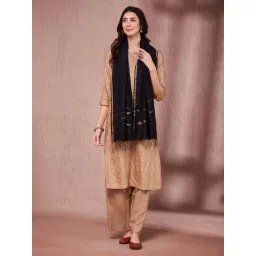 Fabindia Black Cotton Silk Stole-picture-17