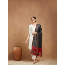 Fabindia Black Cotton Woven Design Dupatta-picture-38