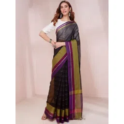Fabindia Black Striped Saree Without Blouse image 1