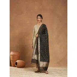Fabindia Black Viscose Blend Banarsi Dupatta-image-32