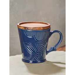 Fabindia Blue & Brown 2 Pieces Floral Textured Ceramic Glossy Mugs-picture-19