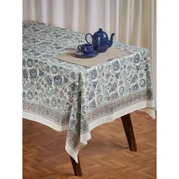 Fabindia Blue & White Floral Printed Rectangle Shaped 8-Seater Cotton Table Cover-picture-11