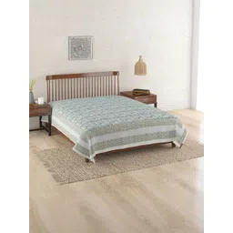 Fabindia Blue & White Printed 120 GSM Queen Bed Cover-picture-11