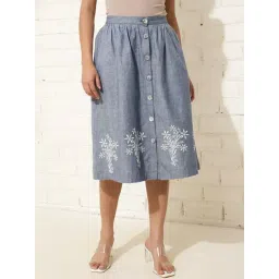 Fabindia Blue Cotton Chikankari Skirt Midi-picture-28